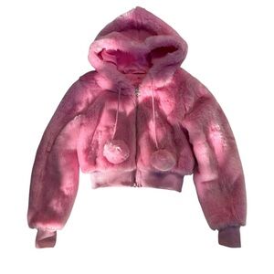 DOLLS KILL SUGAR THRILLZ CANDY BLOSSOM FAUX FUR HOODIE - PINK